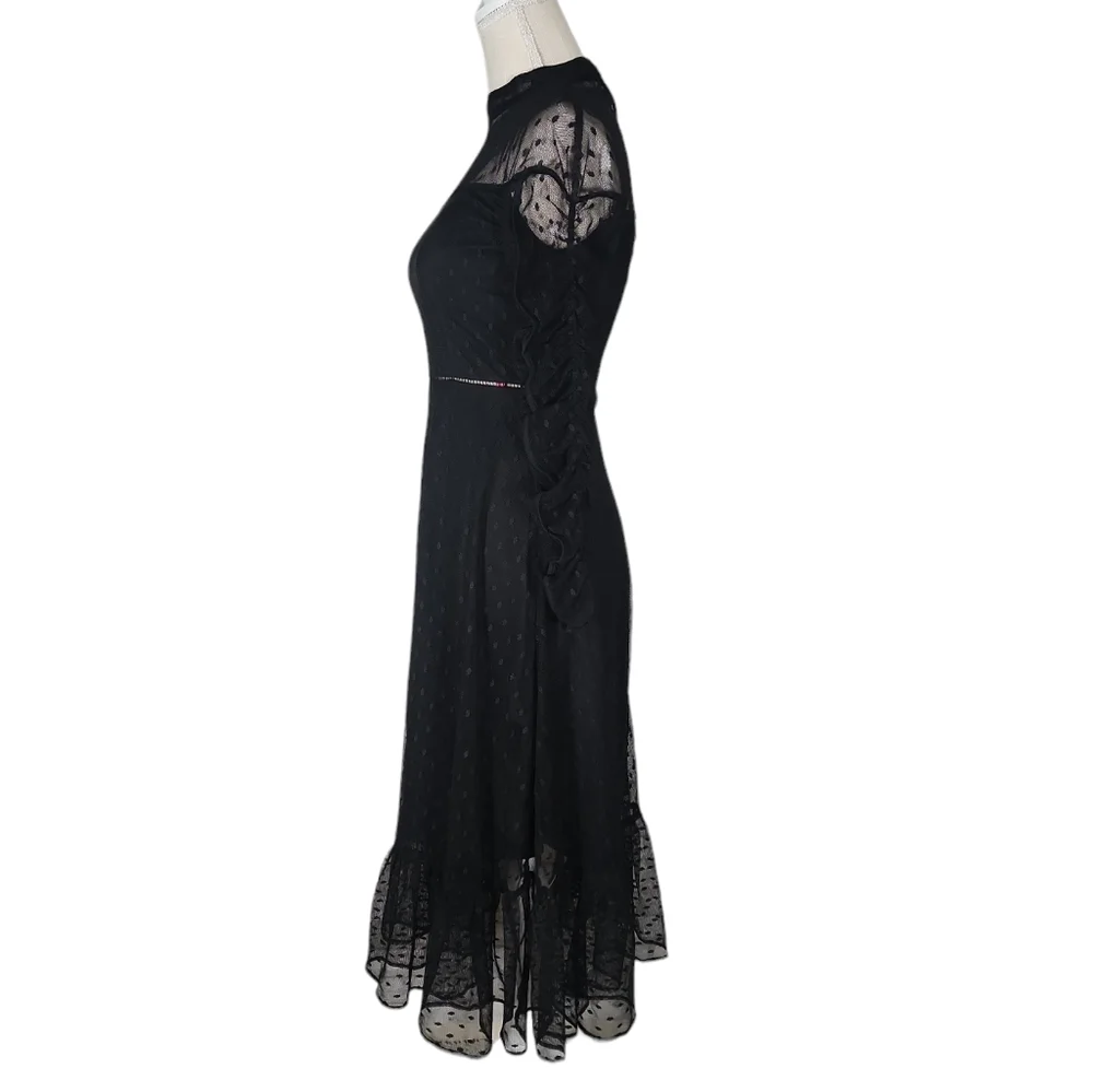 Vintage Betsey Johnson Black Lace Sheer Midi Formal Dress - Picture 2 of 10